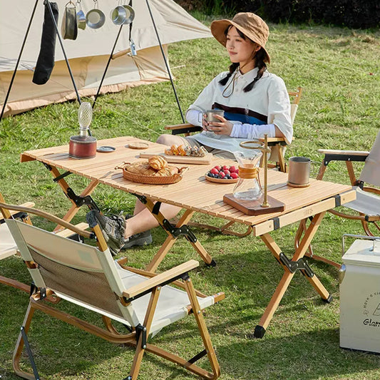 TANSTRIDER Outdoor Picnic Table — Portable, Foldable Beechwood Roll