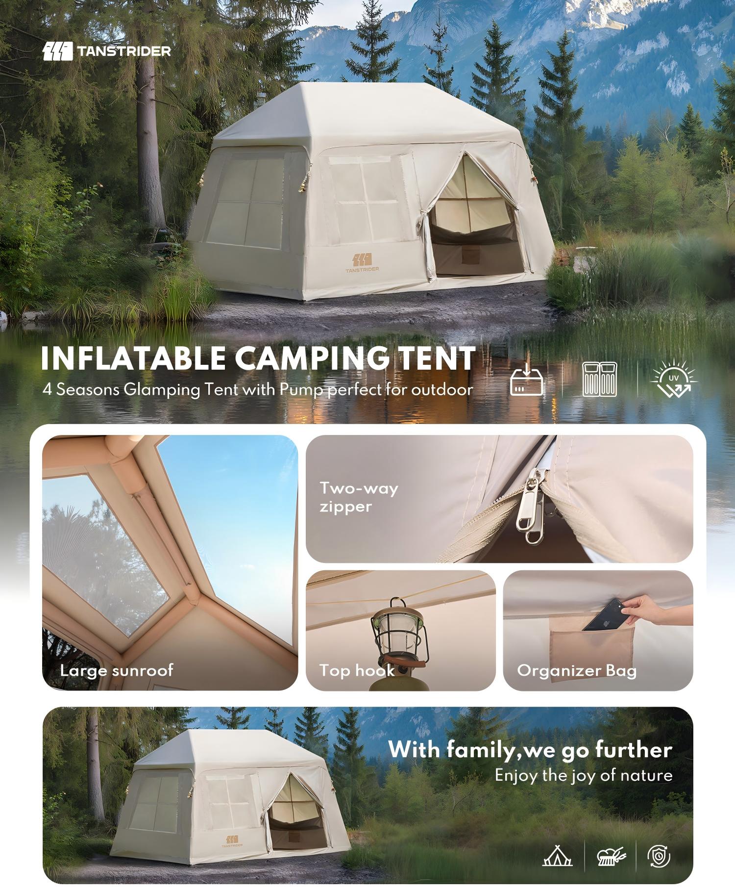 Cirro 6.0 Inflatable Cabin Tent with Canopy & Mat (Khaki/Silver Coated)