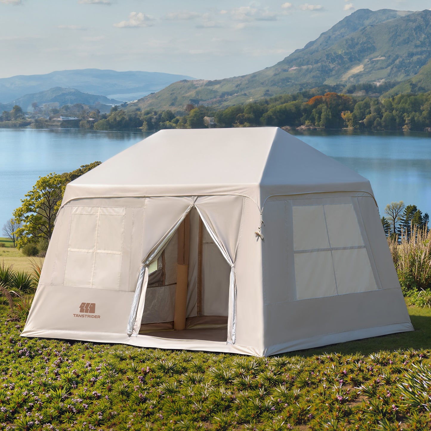Cirro 6.0 Inflatable Cabin Tent with Canopy & Mat (Khaki/Silver Coated)
