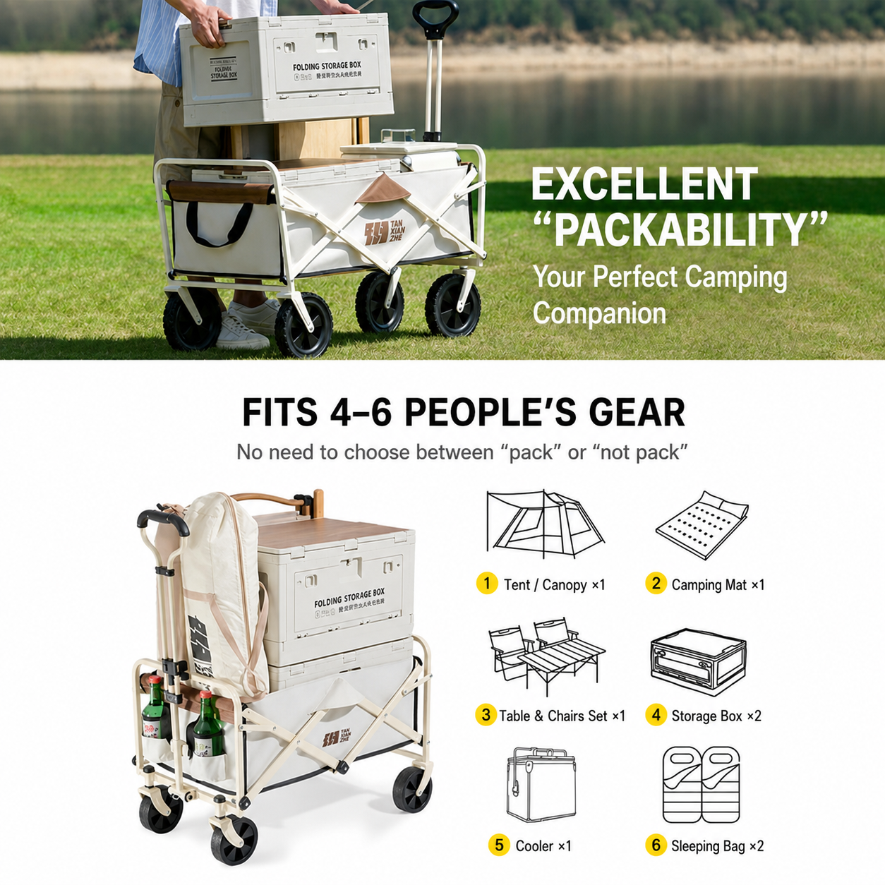 TANSTRIDER Foldable Outdoor Camping Wagon Cart